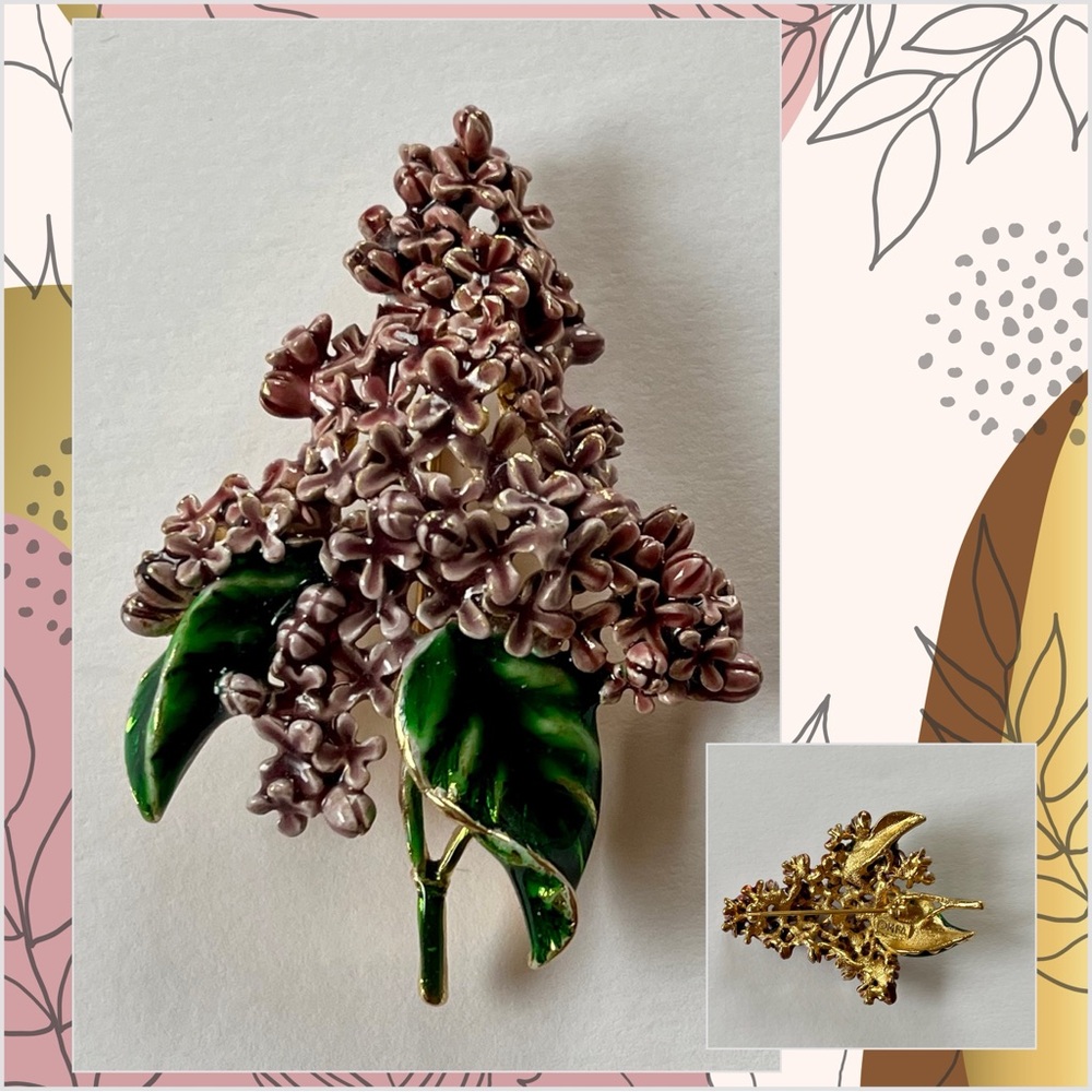 HTF Enamel Lilac Brooch (MFA) Vintage Beautifully Detailed Dimensional FloralArt